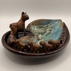 Vintage Ceramic Tilso Boxer with Puppies Ashtray